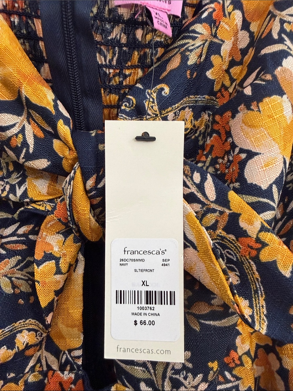 NWT Francesca's Collections Navy & Mustard Floral Tie-Front Maxi Dress - Picture 5 of 5